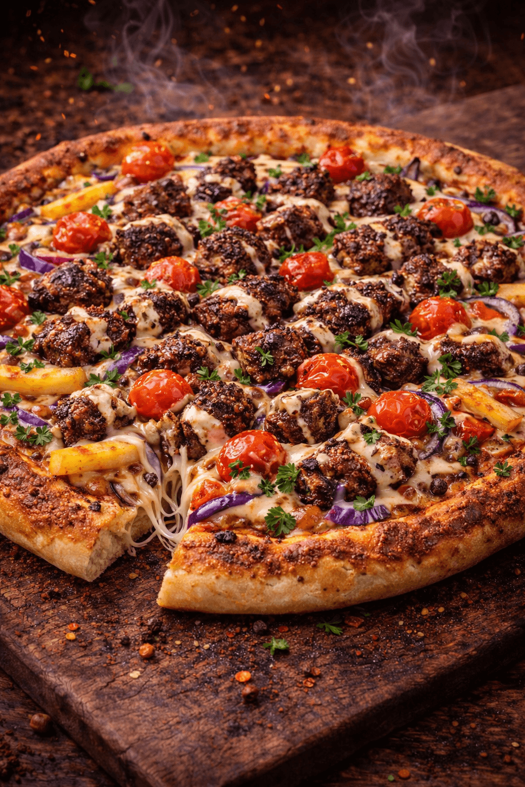 Lamb kebab pizza